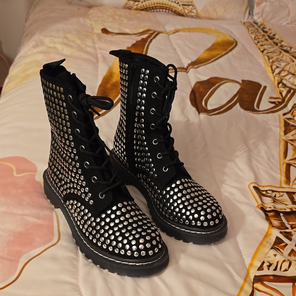 Studded Black and Silver Women's Boots  NWOT  Not Leather ........